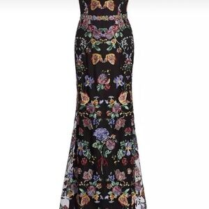 Marchesa Notte Black Floral Embroidered Dress Sz 10